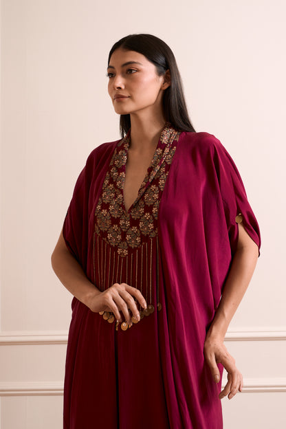 Rajnigandha Wine Kaftan Gown
