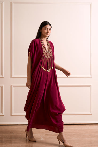 Rajnigandha Wine Kaftan Gown