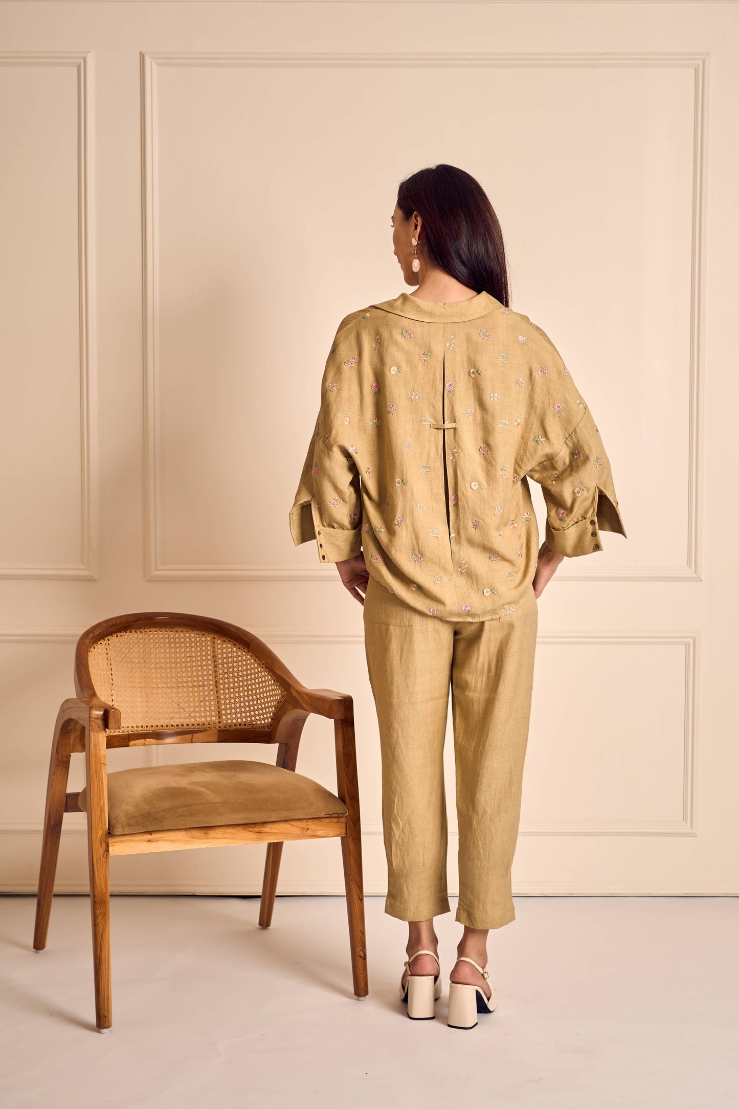 MEADOW MUSE SAGE Ditsy flower embroirdered Coord set in Linen