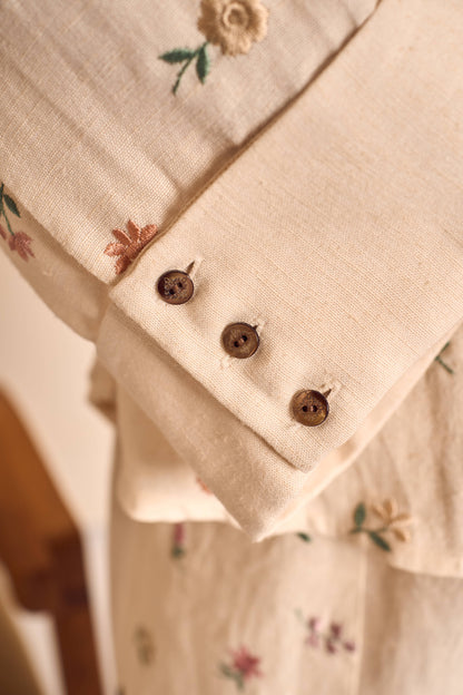 MEADOW MUSE IVORY Ditsy flower Embroidered Coord set in Linen