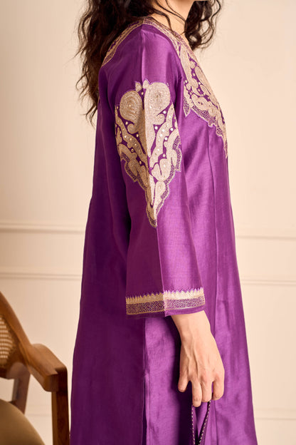RUBANI Orchid Violet Chanderi Kurta Set Tissue Applique Mirror Work