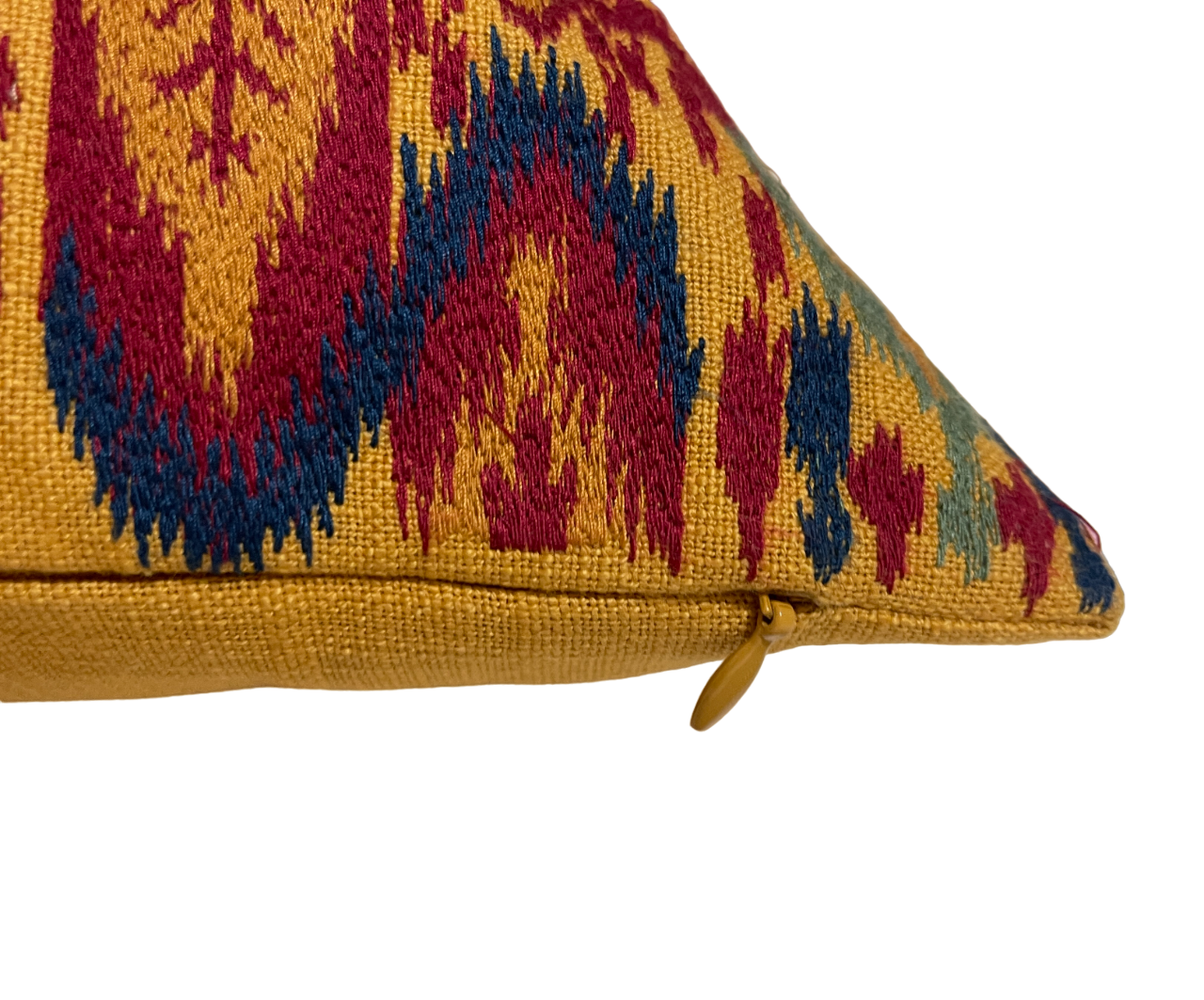 Balangir Ikat Embroidered Mustard Cushion Cover