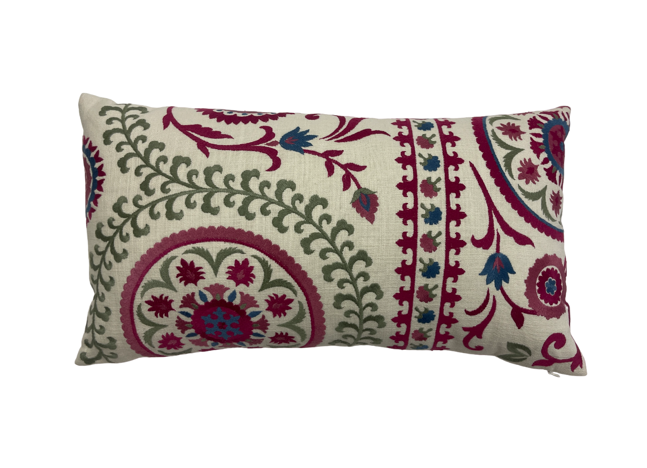 Tashkent Suzani Embroidered Off White Dusty Cushion Cover