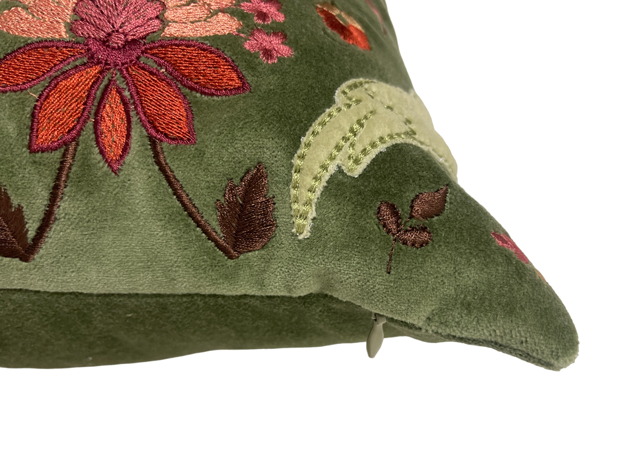 Royal Jardin Embroidered Sage Green Cushion Cover