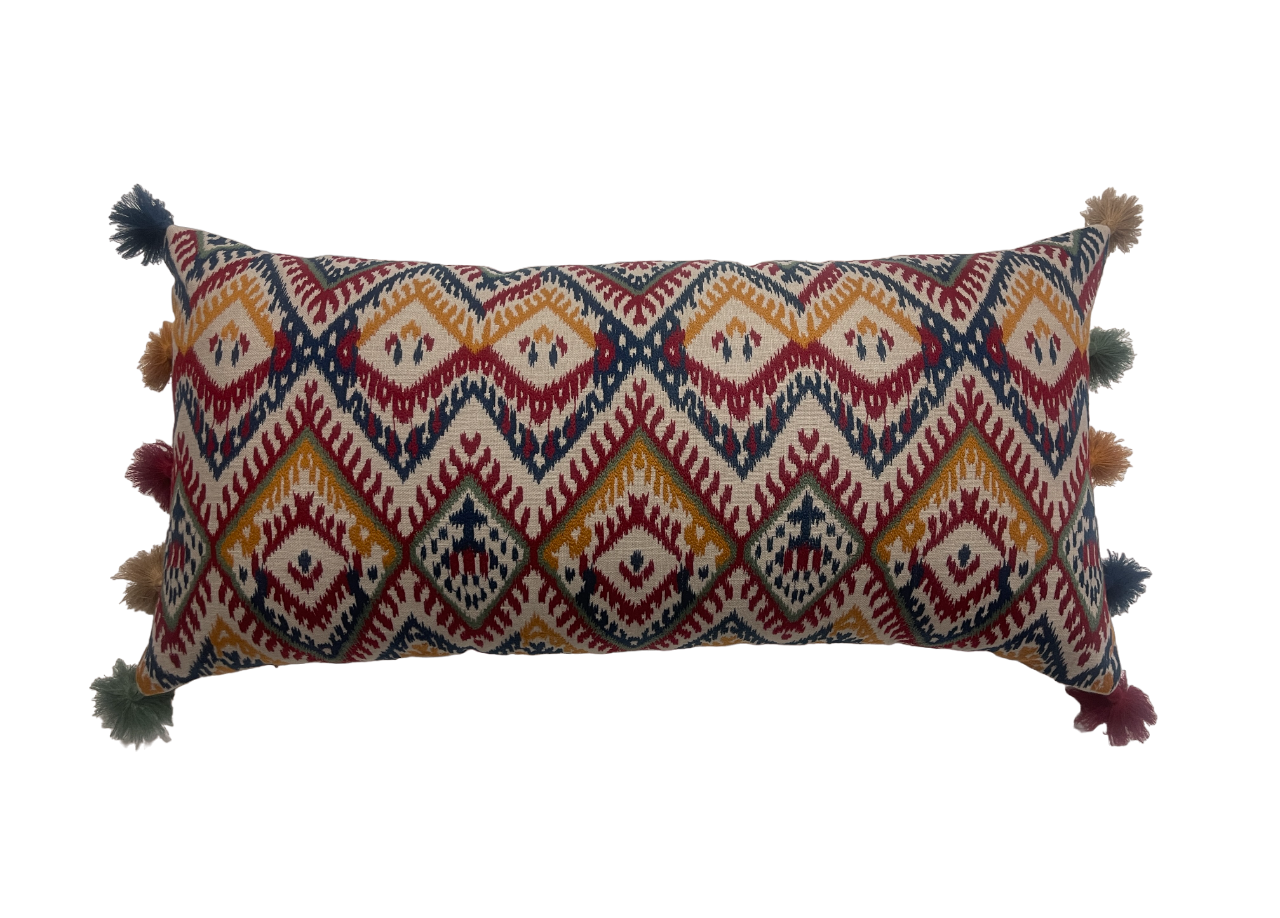 Sambhalpur Ikat Embroidered Grey Base Cushion Cover