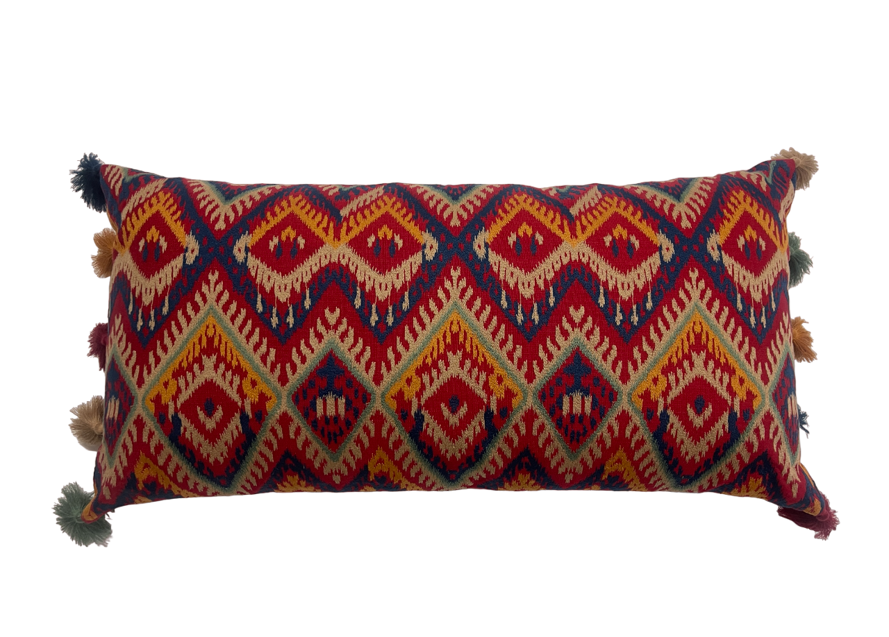 Sambhalpur Ikat Embroidered Grey Base Cushion Cover