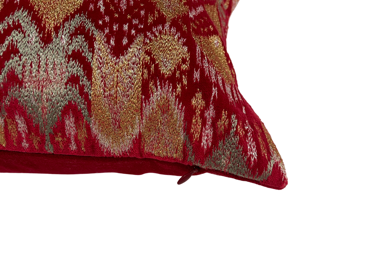 Opulence Ikat Embroidered Red Cushion Cover