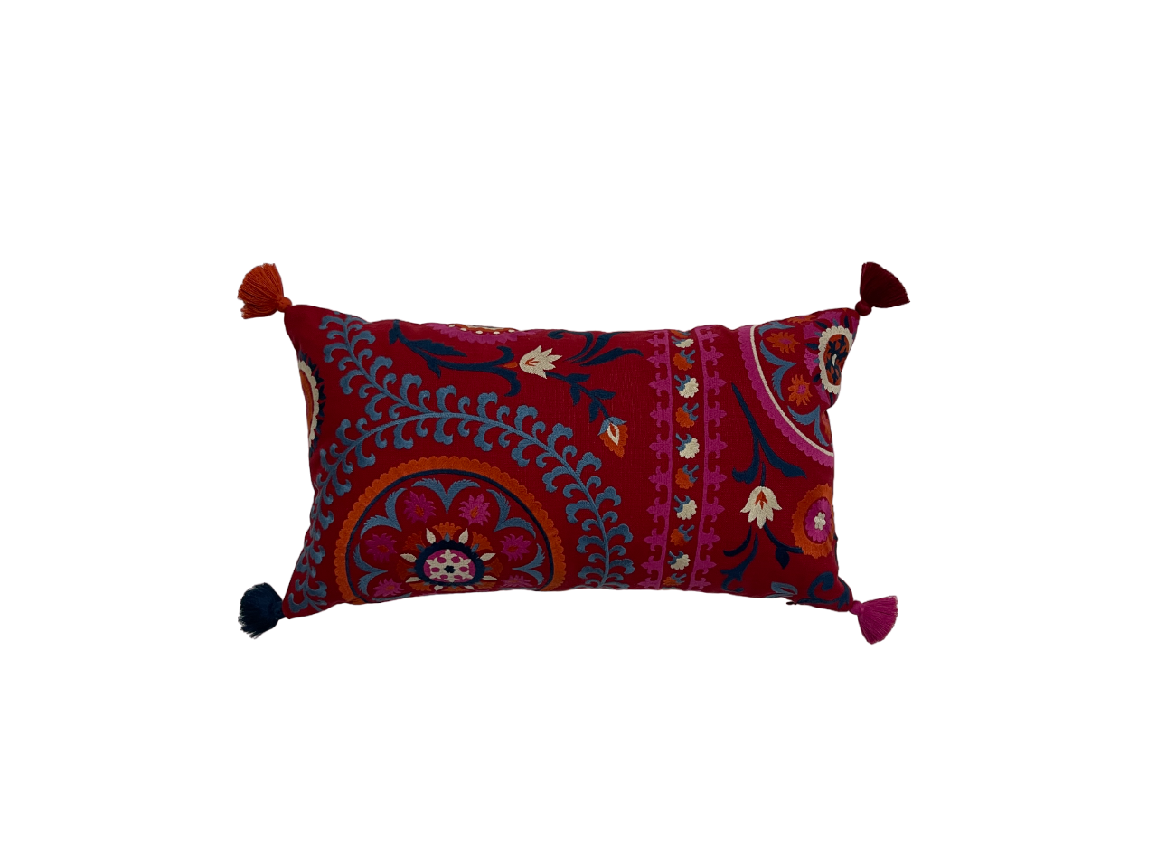 Tashkent Suzani Embroidered Red Cushion Cover with Tassels