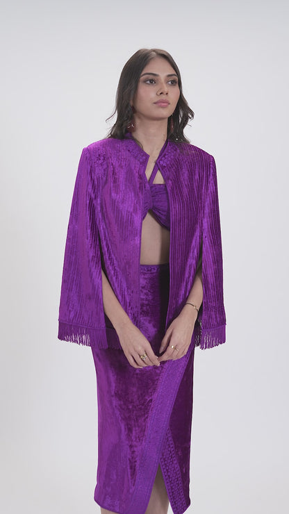 Reversible Violet Makhmal Embroidered Jacket with Pure Silk Crepe